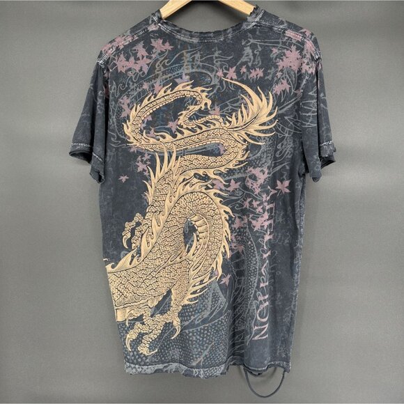 Affliction Men's Cut Series Lonely Dragon T-shirt L Black Distressed Y2k - Picture 3 of 13